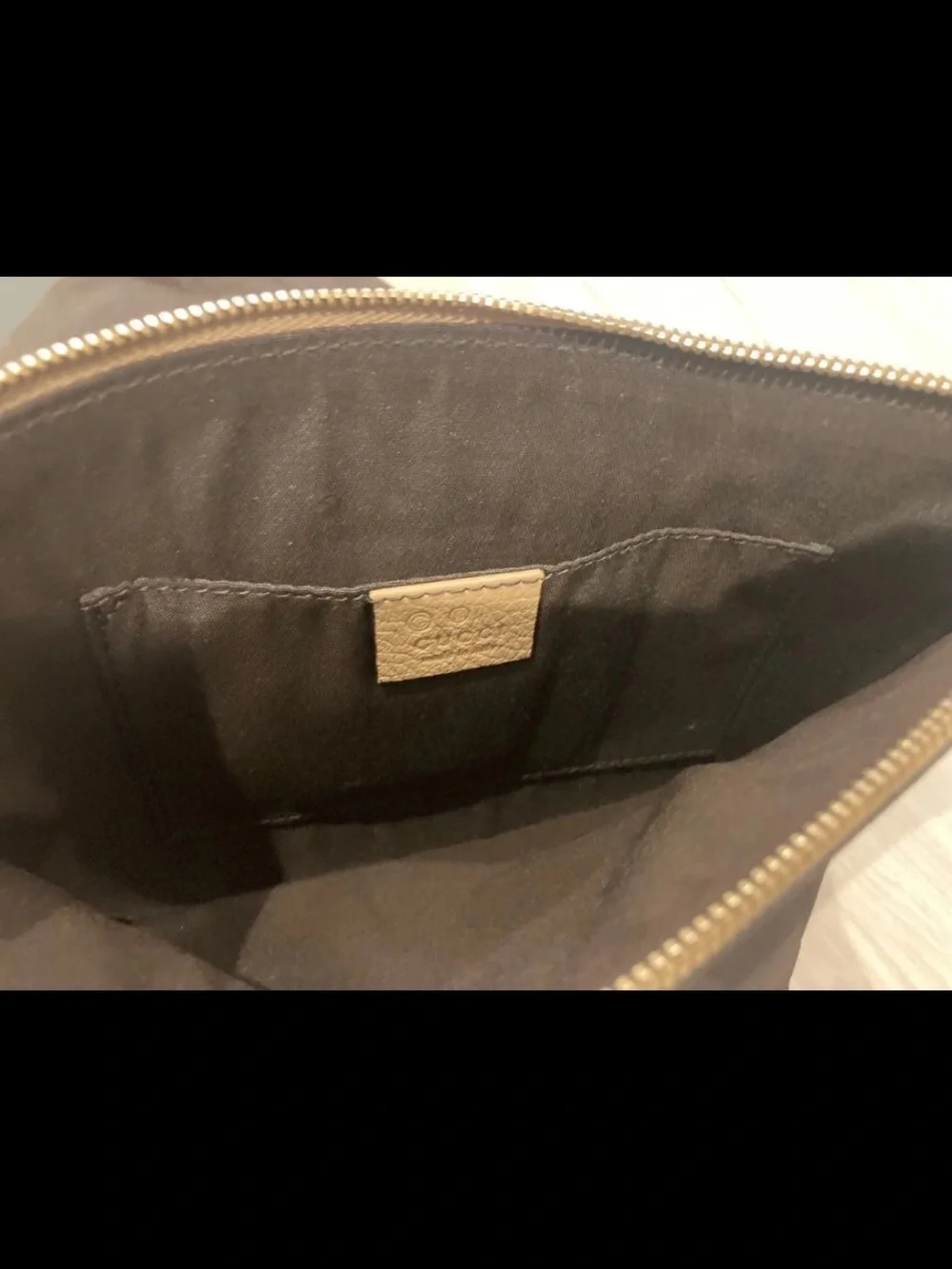 Gucci Tan Pebbled Leather Tassel Wristlet Pouch